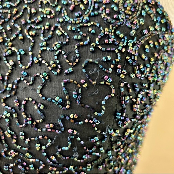 Vintage 90's Cache Black Silk Beaded Sequin Halter Gown Maxi Dress Size Large - Picture 11 of 16